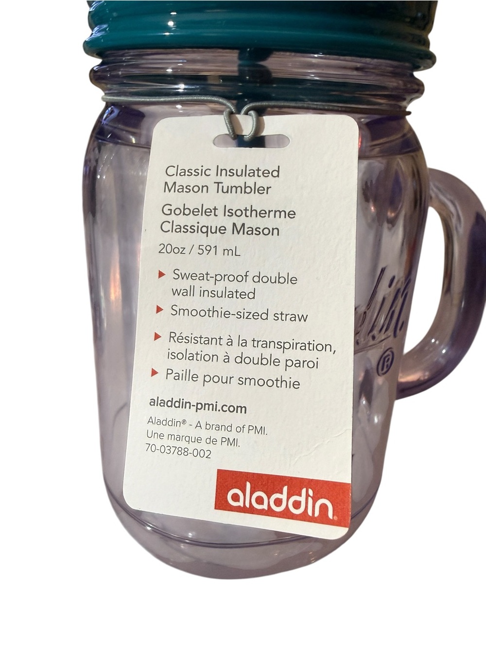 ONE Aladdin Classic Double-walled Mason Tumbler with Blue Lid & Straw, 20 oz. - Picture 4 of 6